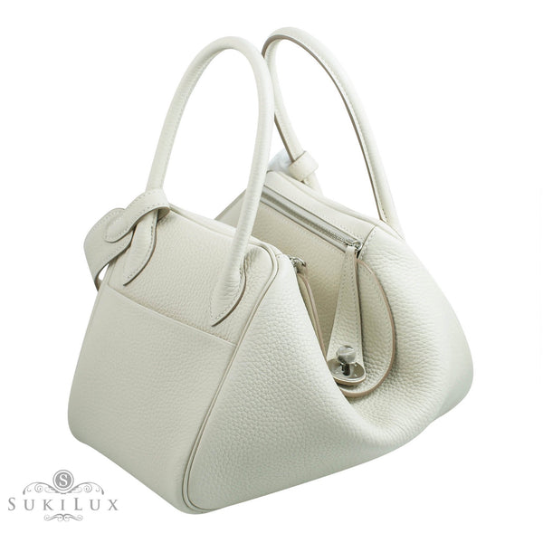 Hermès Lindy Nata Clemence 26 Palladium Hardware, 2020 (Very Good), White/Beige Womens Handbag