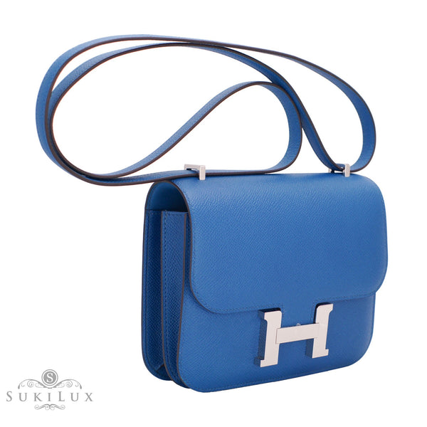 Hermes 14cm Blue Jean Epsom Leather Palladium Plated Micro Constance Bag -  Yoogi's Closet