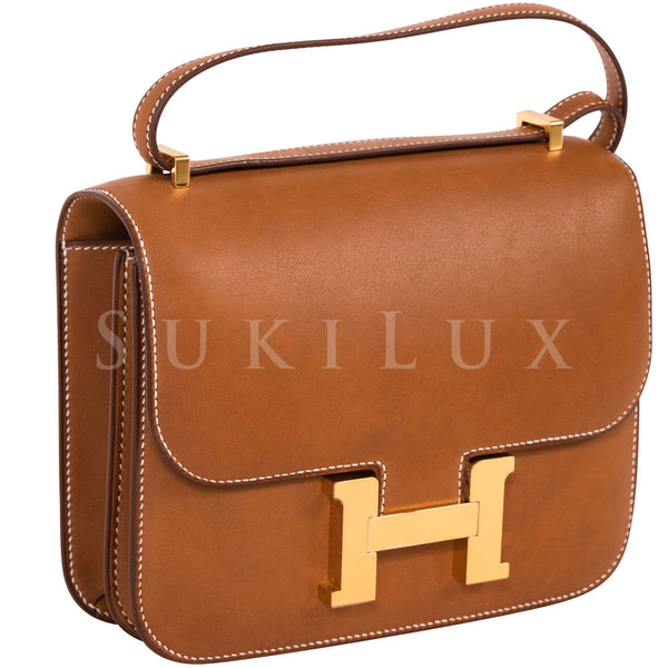 MIGHTYCHIC • HERMÈS Constance 18 Fauve Barenia Leather Gold Hardware 