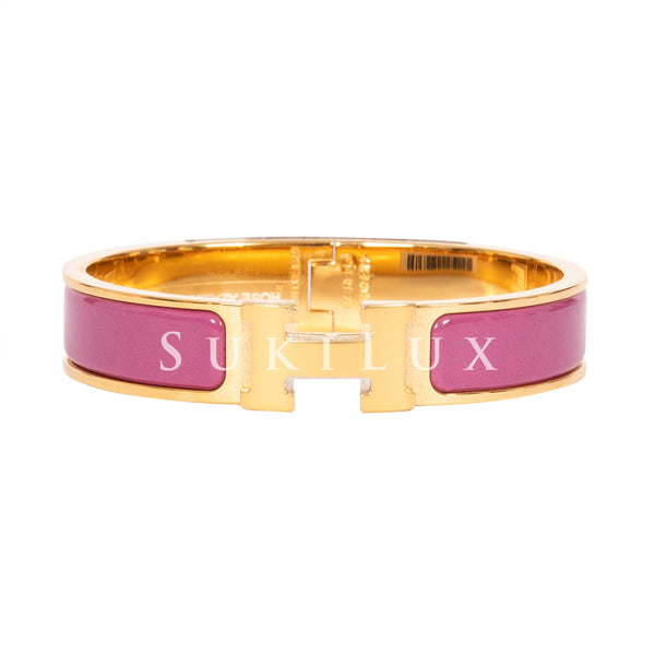 Hermès Clic Clac H Narrow Rose Dragee Enamel Bracelet Rose Gold Hardware