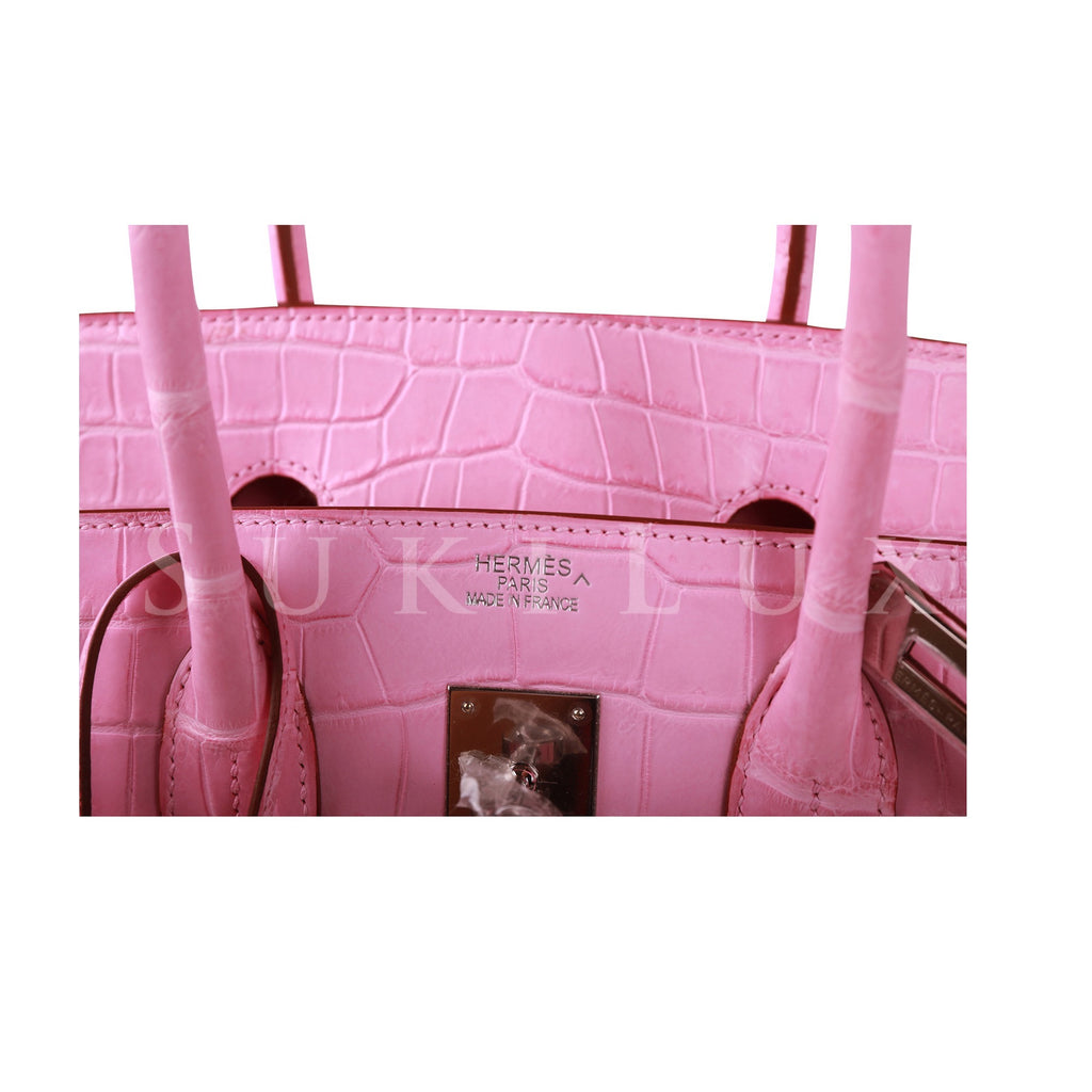 Hermes Birkin 30 Rose Tyrien Pink Crocodile Palladium Hardware at