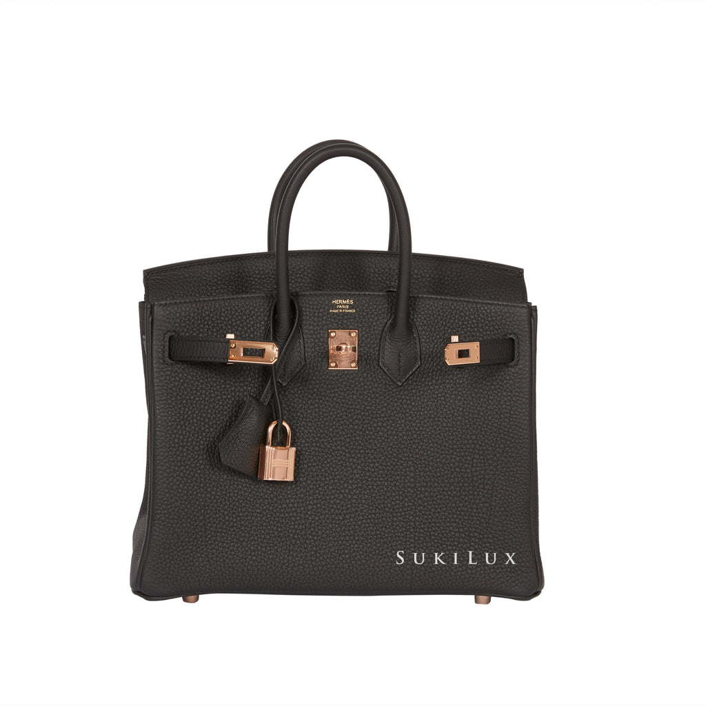 Hermès Birkin 25 Noir Veau Togo with Rose Gold Hardware - Bags