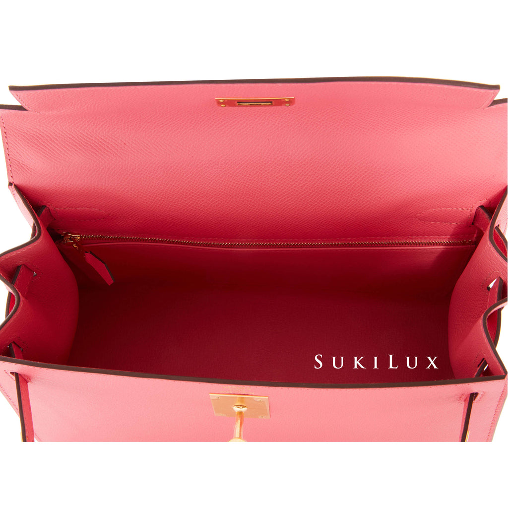 Hermès Kelly HSS 25 Rose Azalee/Jaune d'Or Sellier Epsom Gold