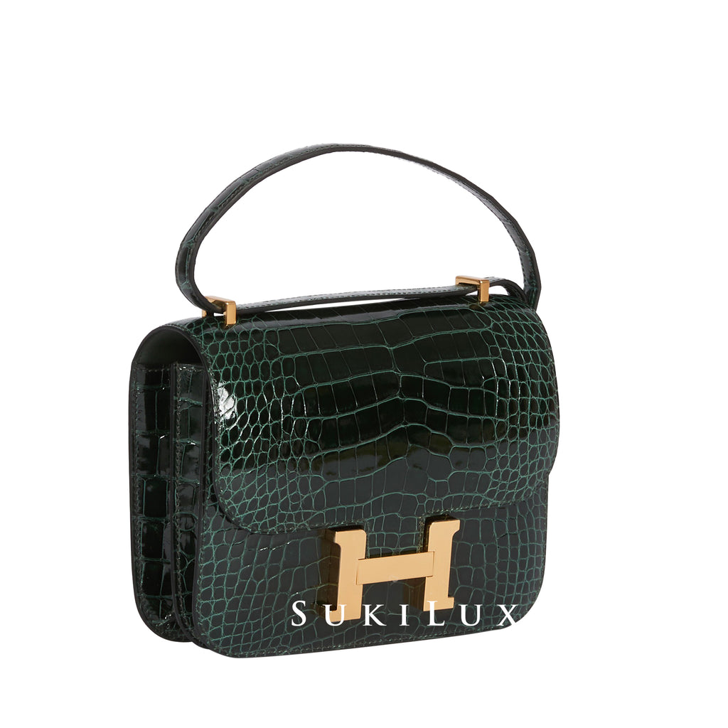 Hermes Constance Epsom 3I Avocado green crocodile & Lizard buckle 18cm Full  Handmade - lushenticbags