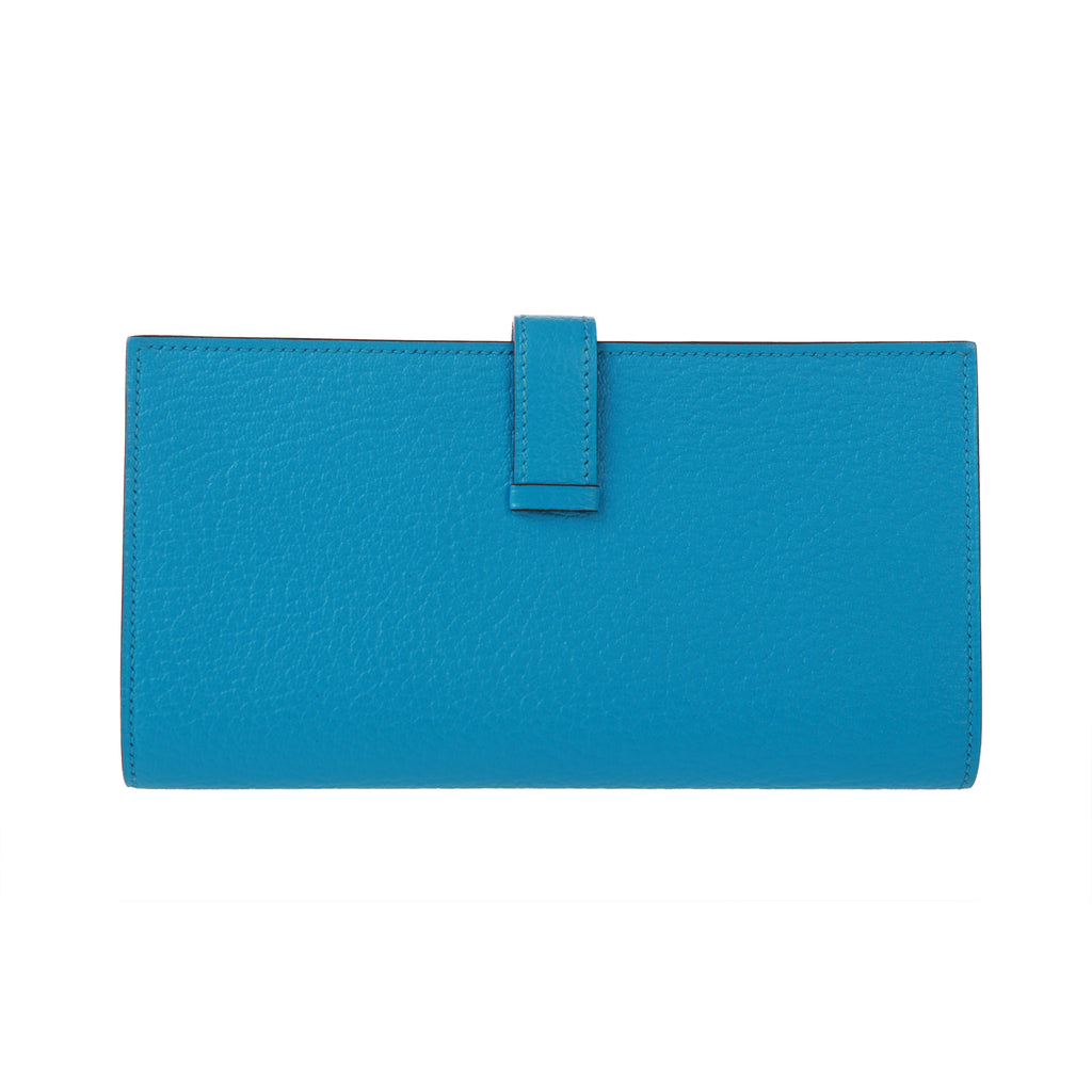 Hermès Bearn Wallet Bleu Azteque 7M Chèvre Goatskin Gold Hardware – SukiLux