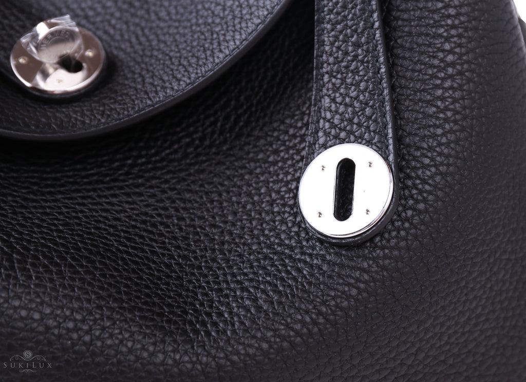 Hermes 30cm Black Clemence Leather Palladium Plated Lindy Bag
