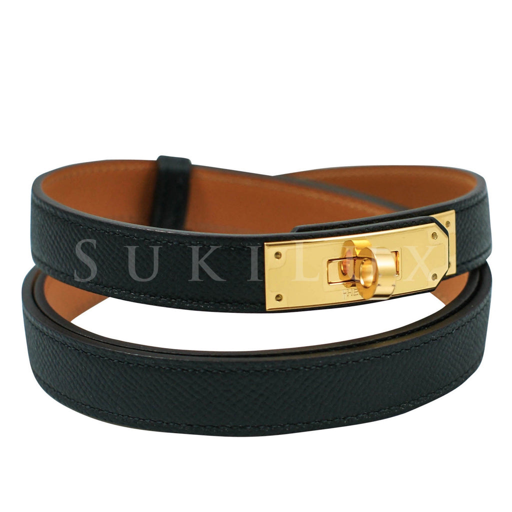Hermès Kelly Women's Belt Noir 89 Epsom Leather Gold Hardware – SukiLux