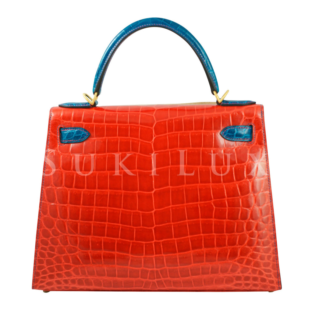 Hermès Kelly 28cm Sellier Crocodile Shiny Nilo F5 Bourgogne Gold Hardw –  SukiLux