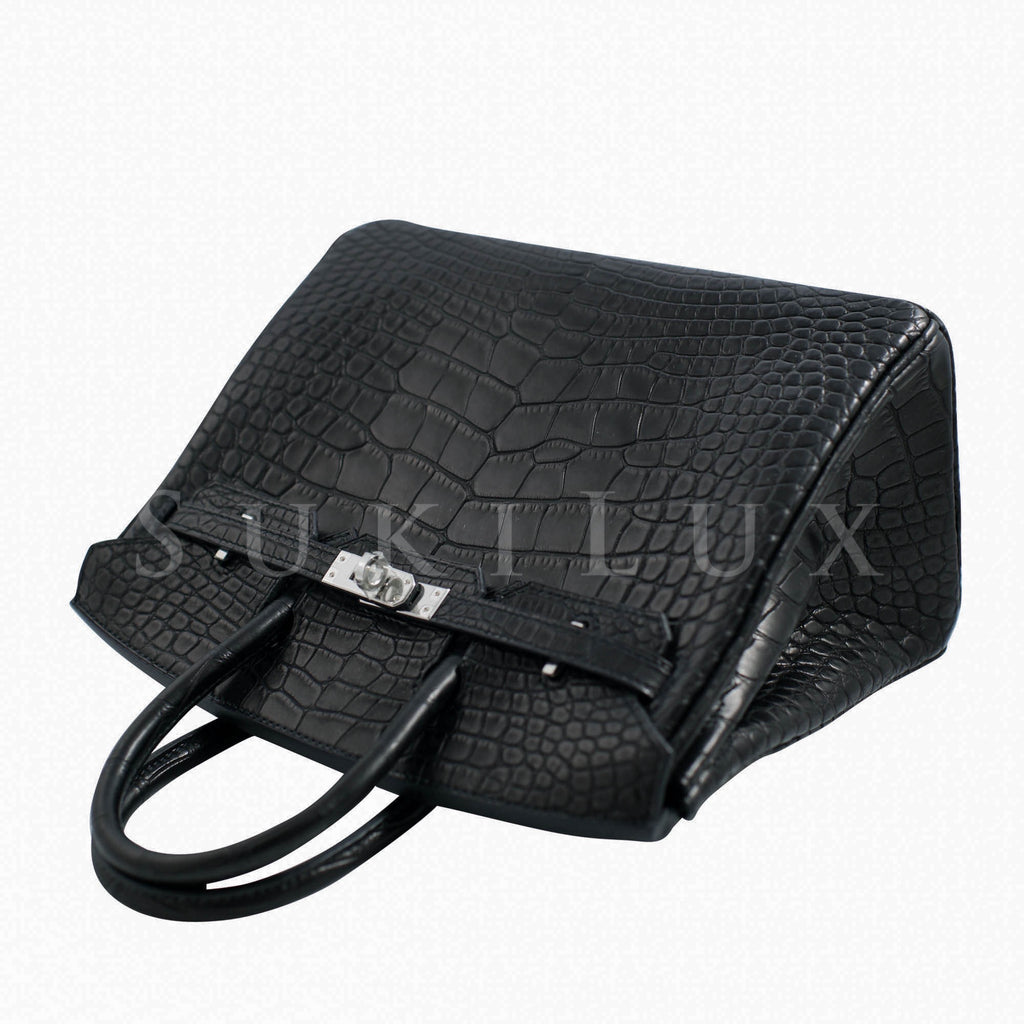 Hermès Birkin 25cm Noir Exotic Alligator Skin Bag Gold Hardware
