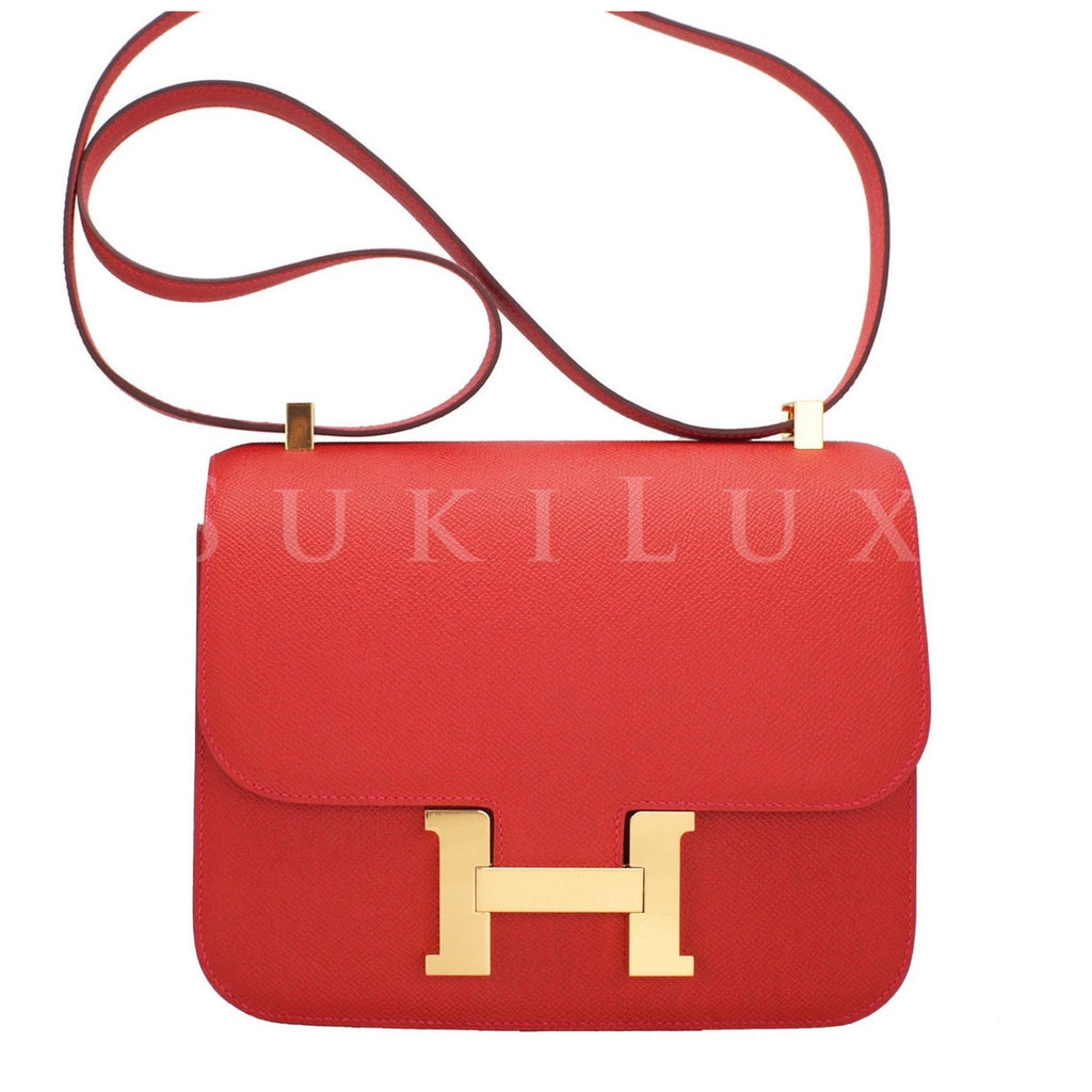 A ROUGE CASAQUE EPSOM LEATHER CONSTANCE 23 WITH GOLD HARDWARE, HERMÈS, 2017