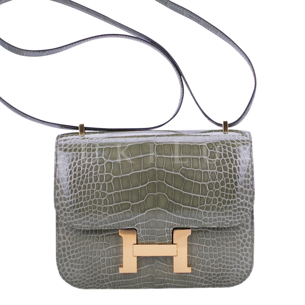 **SOLD OUT** NEW HERMES Constance Mini 18 Ostrich / Gris Perle / GHW
