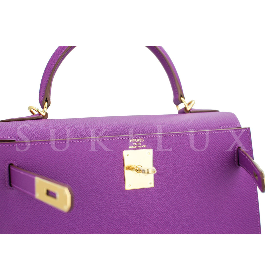 Hermès Kelly 28 Sellier In Anemone Epsom Leather With Palladium Hardware in  Purple
