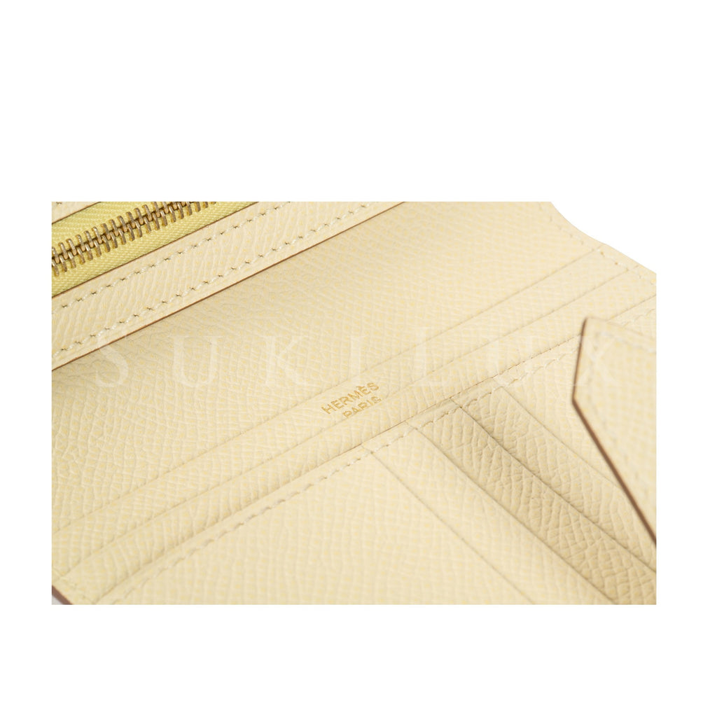 Hermes Bearn Compact Verso Wallet Jaune Poussin / Nata Gold