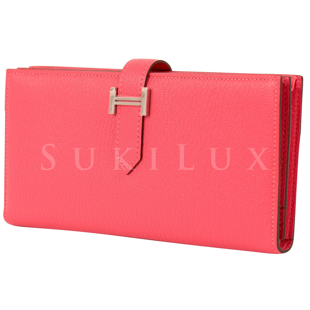 Hermès Bearn Wallet Lipstick Pink U5 Chèvre Goatskin Palladium Hardwar –  SukiLux