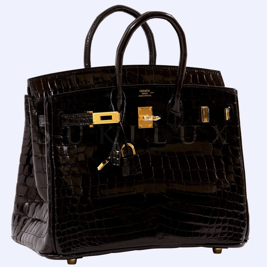 Replica Hermes Birkin 25cm Bag In Gold Embossed Crocodile Leather