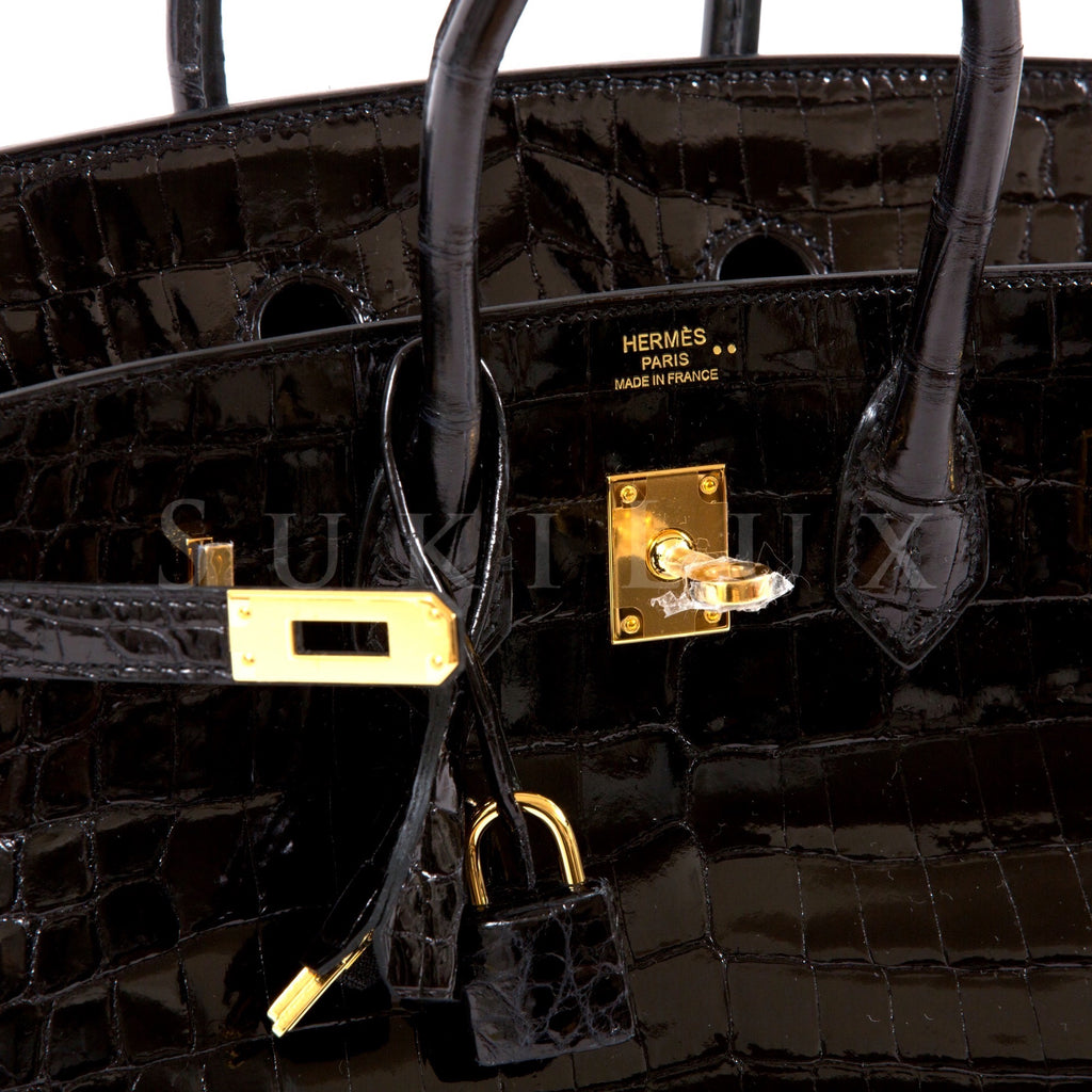 Hermès Kelly 25cm Sellier Crocodile Shiny Nilo Noir 89 Palladium Hardw –  SukiLux
