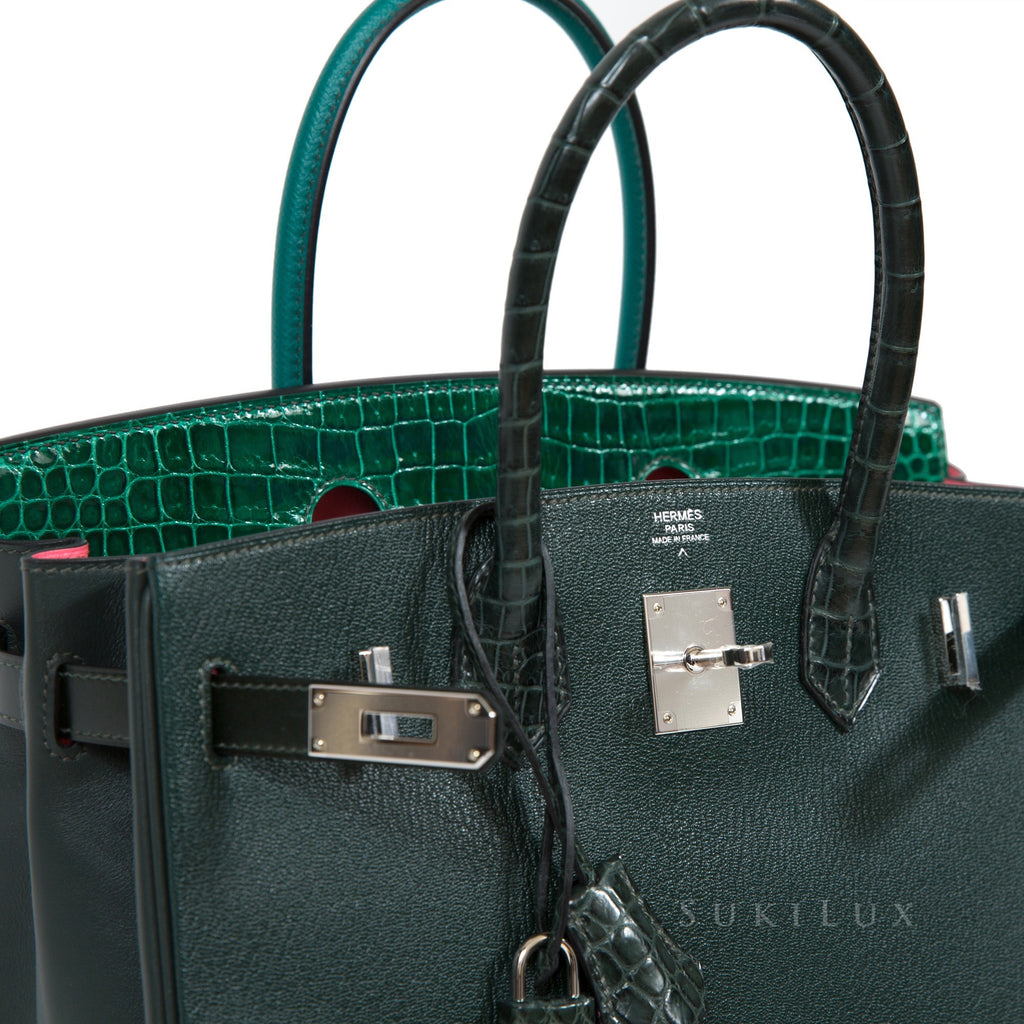 Hermes Birkin Handbag Bicolor Swift with Gold Hardware 30 Green