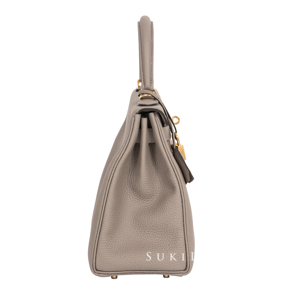 Hermes Kelly Handbag Grey Togo with Gold Hardware 28 Gray 217940459
