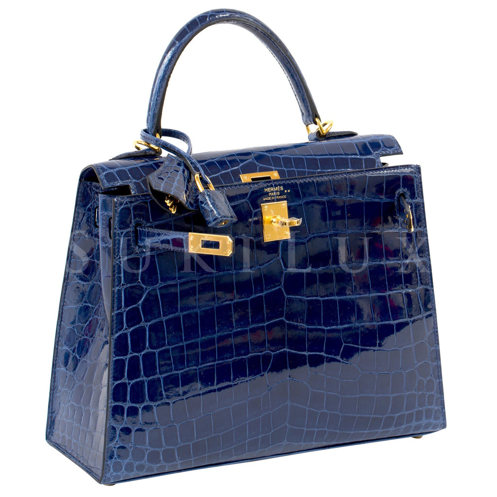 Hermes Birkin Bag 25cm Blue Sapphire Niloticus Crocodile Palladium Hardware