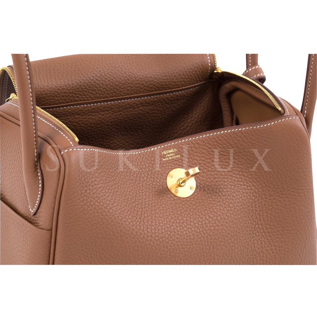 Hermes Lindy 26 Bag CC37 Gold Swift Tressage De Cuir Handle SHW