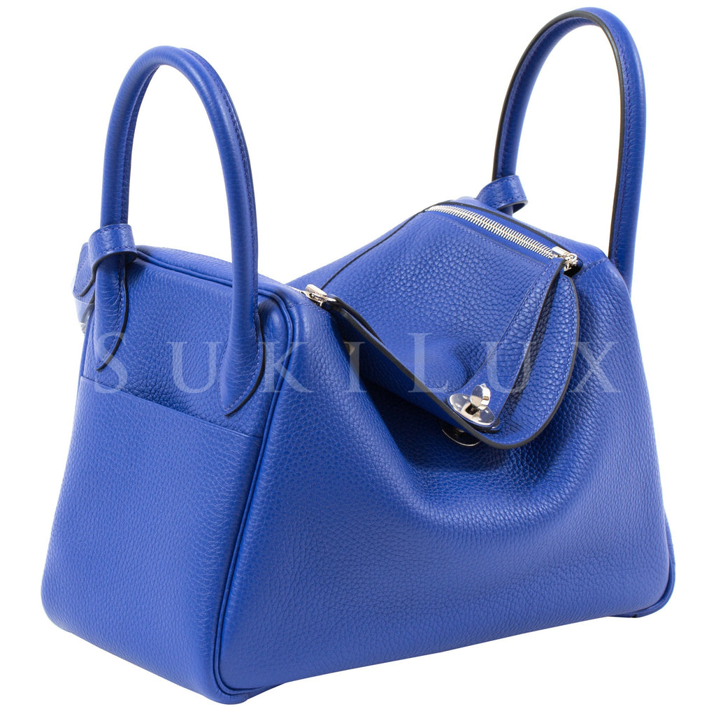 Hermes Lindy Bag Clemence Leather Palladium Hardware In Navy Blue