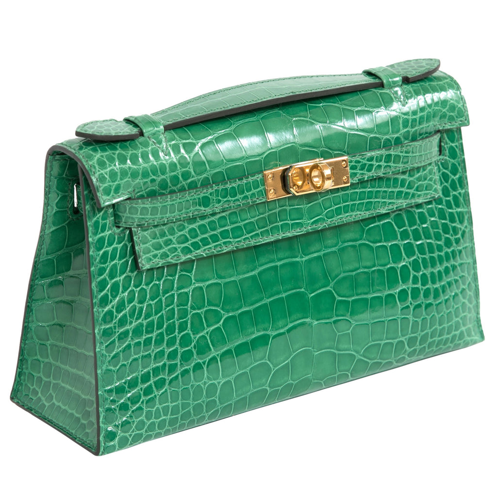Cactus Kelly Pochette in Shiny Alligator Mississippiensis with Gold