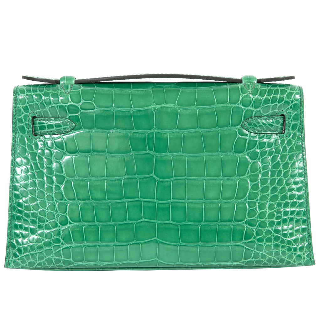 Cactus Kelly Pochette in Shiny Alligator Mississippiensis with Gold