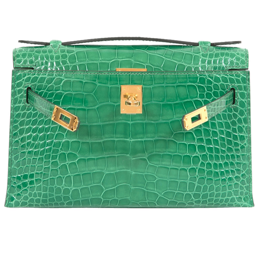 Hermes Kelly Pochette Vert Emerald Alligator Gold Hardware