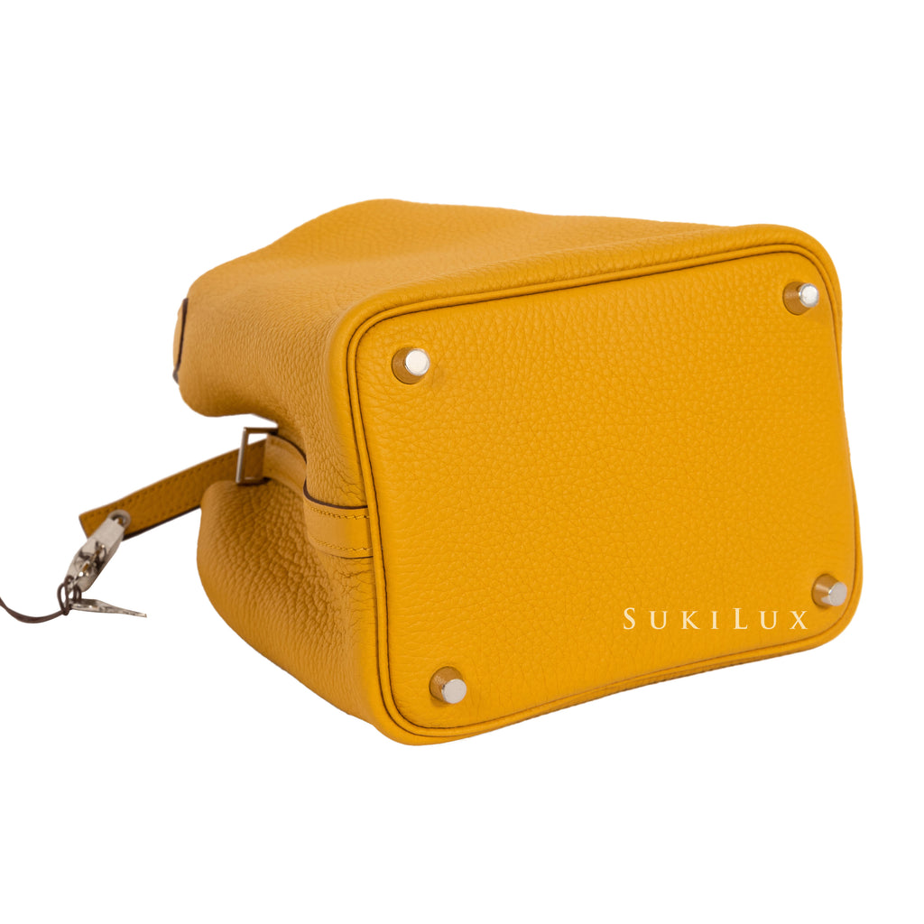 Hermès Picotin Lock 18cm 9D Jaune Ambre Clemence Leather Palladium Har –  SukiLux