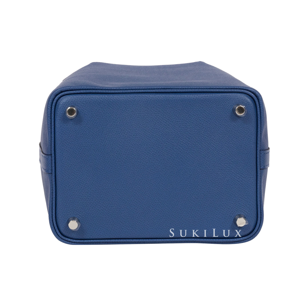 Hermes Picotin Lock Bag Tressage Epsom Leather Palladium Hardware In Navy  Blue
