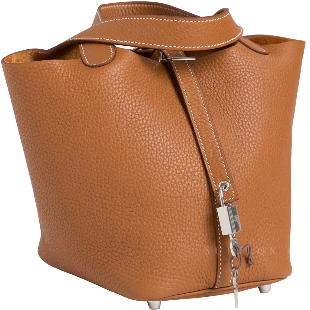 HERMES Picotin Gold Leather Bag
