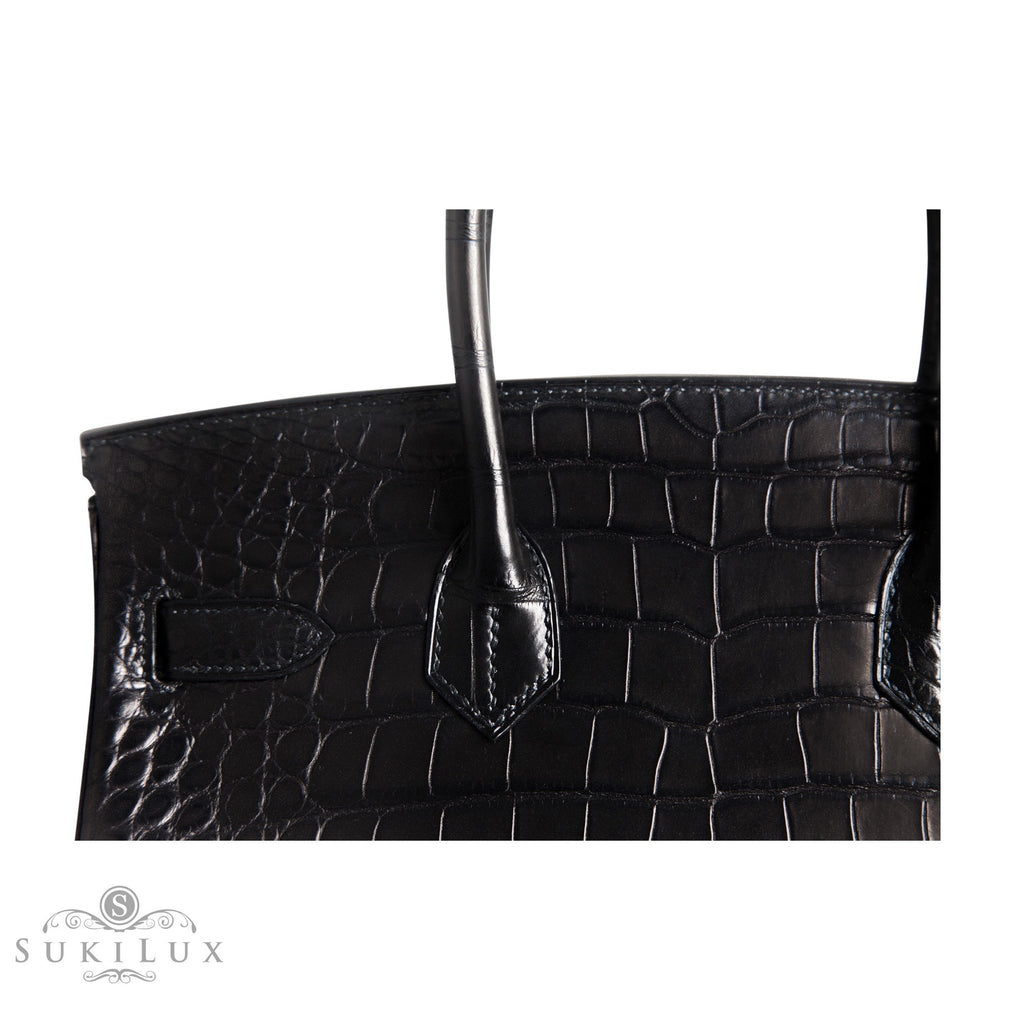 Hermès Birkin 30 Noir (Black) Crocodile Porosus Lisse Palladium