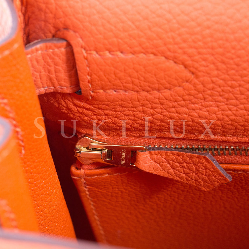 Hermès Kelly 28cm Retourne Veau Togo Orange Gold Hardware – SukiLux