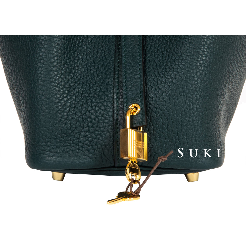 Hermes　Picotin Lock bag PM　Vert cypres　Clemence leather　Gold hardware