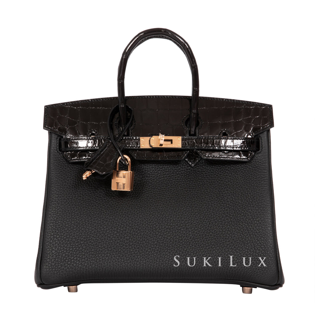Hermès Birkin 25cm Crocodile Shiny Nilo Noir 89 Gold Hardware – SukiLux