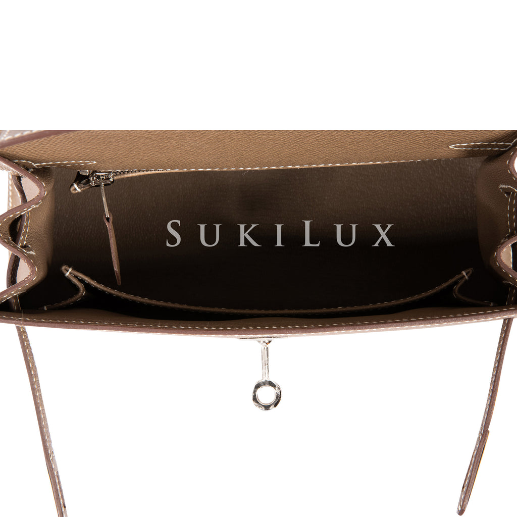 Hermès Kelly 25cm Sellier Veau Epsom Etoupe 18 Palladium Hardware – SukiLux