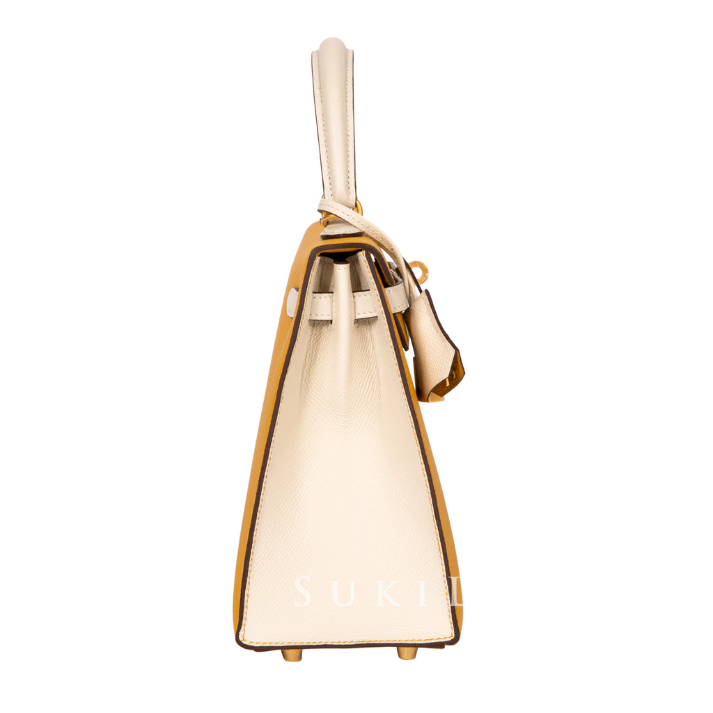 Hermès Kelly 25cm Sellier Veau Epsom 9D Jaune Ambre/Craie 10 Gold Hard –  SukiLux