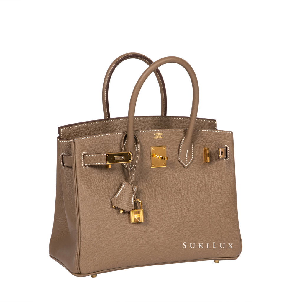 Hermès Birkin 30cm Veau Epsom 4z Gris Mouette/Etoupe18 Bi-Color Gold H –  SukiLux