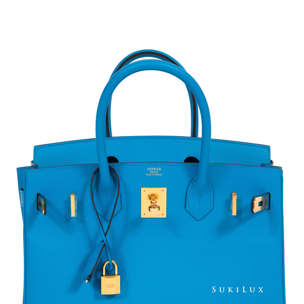 Hermès Birkin 30cm Veau Epsom 7T Bleu Electric Gold Hardware – SukiLux